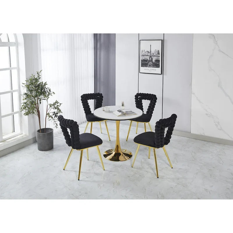 Sillones decorativos con estructura de metal con recubrimiento de polvo dorado y negro, juego de 2