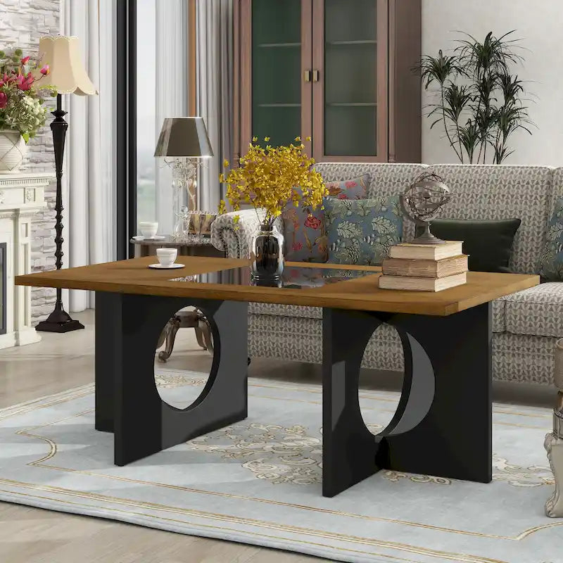 Mesa de centro rectangular de 47" con estante de vidrio templado