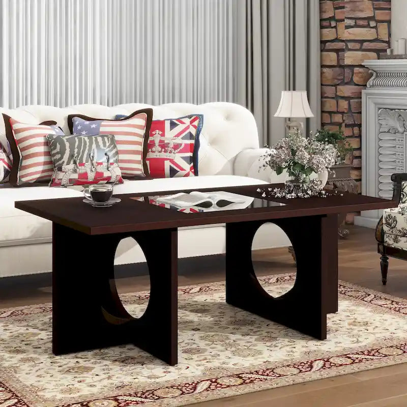 Mesa de centro rectangular de 47" con estante de vidrio templado