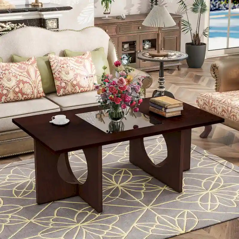 Mesa de centro rectangular de 47" con estante de vidrio templado