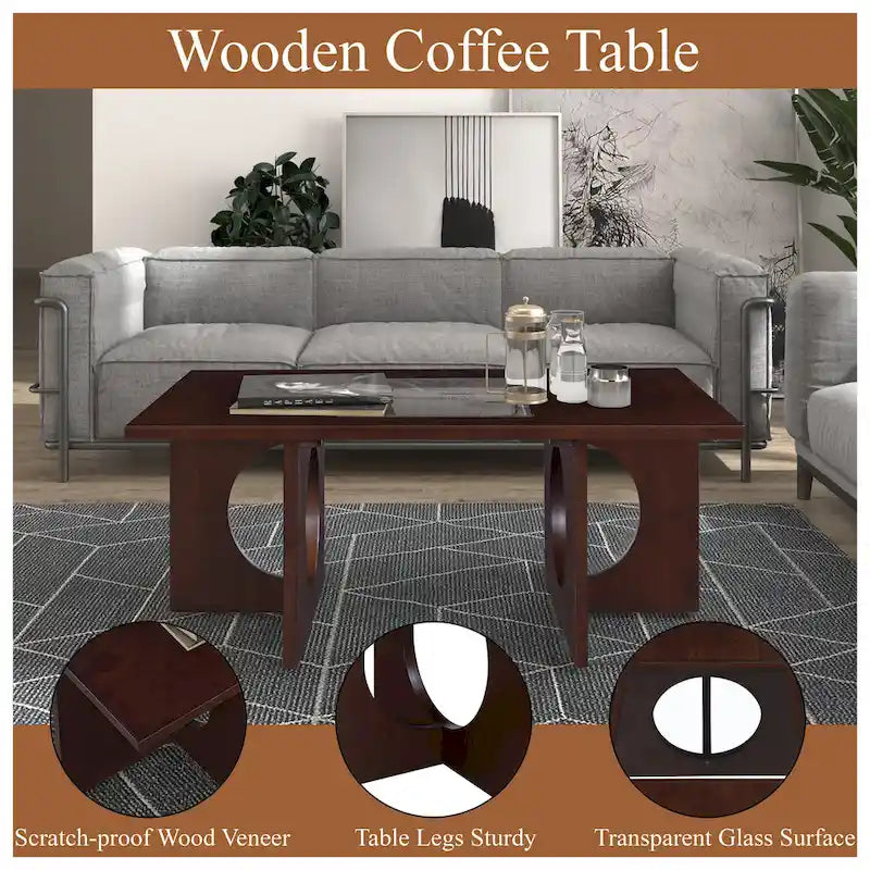 Mesa de centro rectangular de 47" con estante de vidrio templado