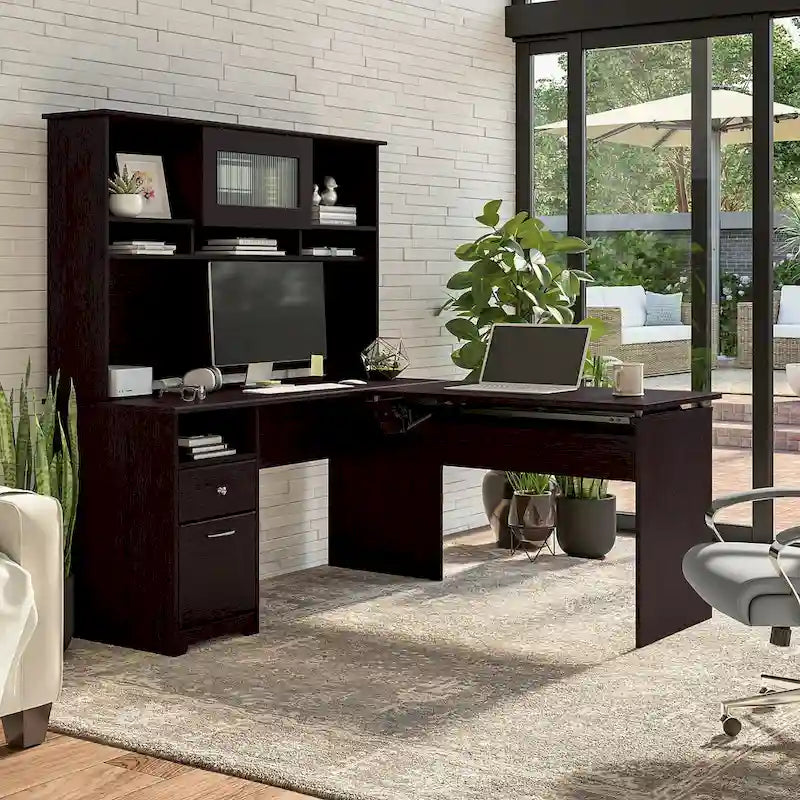 Escritorio en L de 60" elevable con soporte y cajón archivador