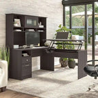Escritorio en L de 60" elevable con soporte y cajón archivador