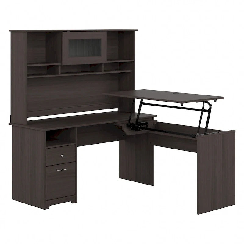 Escritorio en L de 60" elevable con soporte y cajón archivador