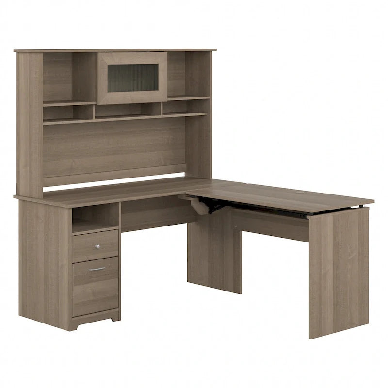Escritorio en L de 60" elevable con soporte y cajón archivador