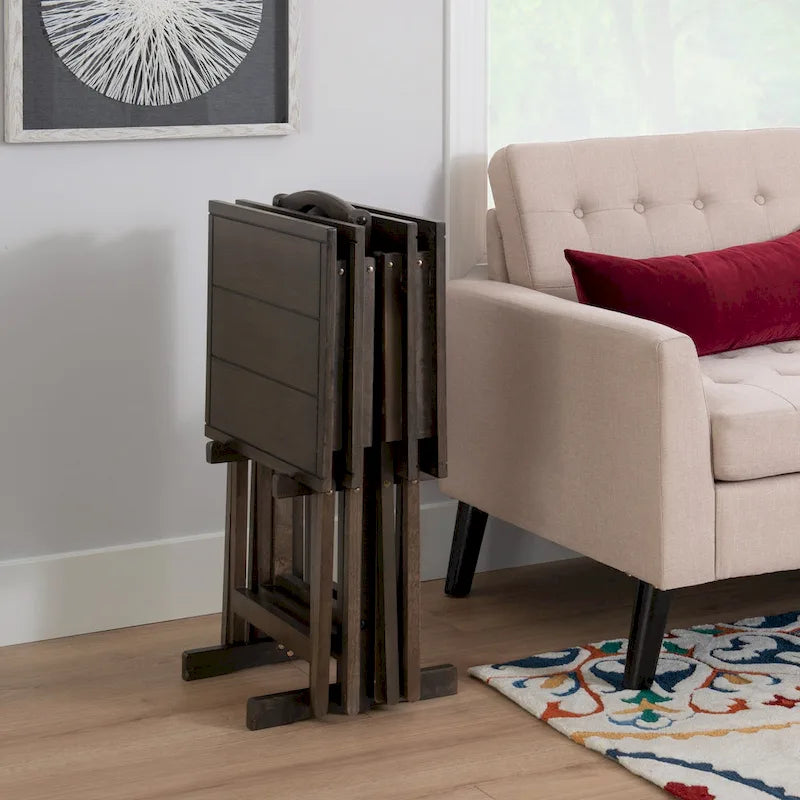 Juego de mesa plegable de 4 piezas con soporte de almacenamiento – Gris