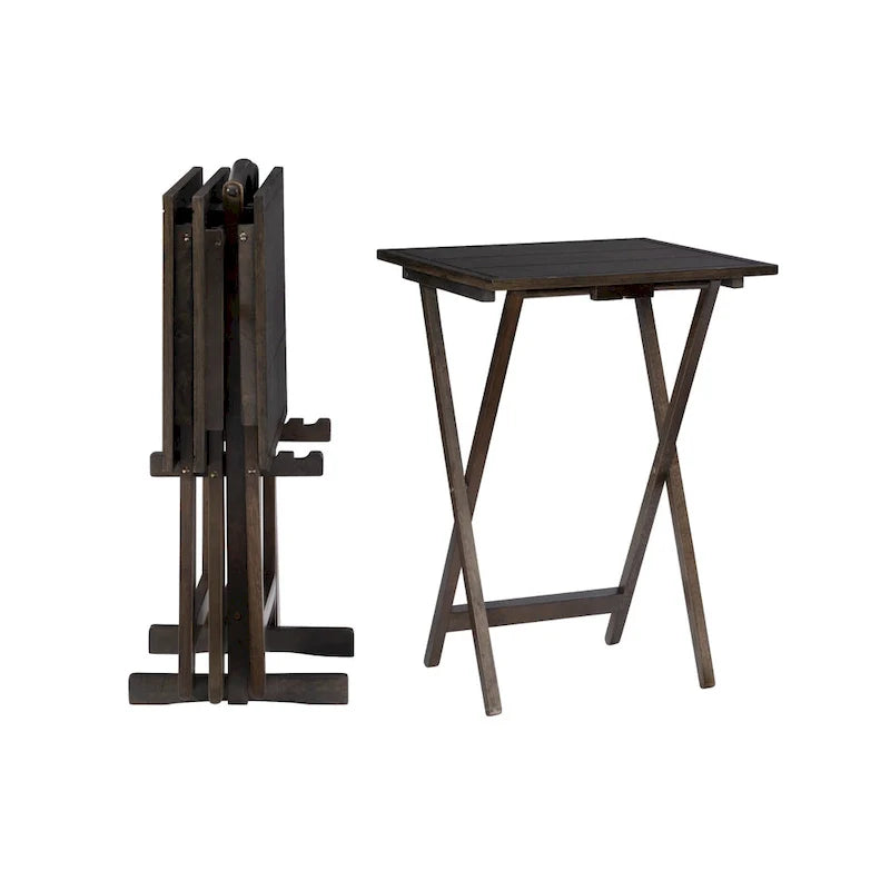 Juego de mesa plegable de 4 piezas con soporte de almacenamiento – Gris