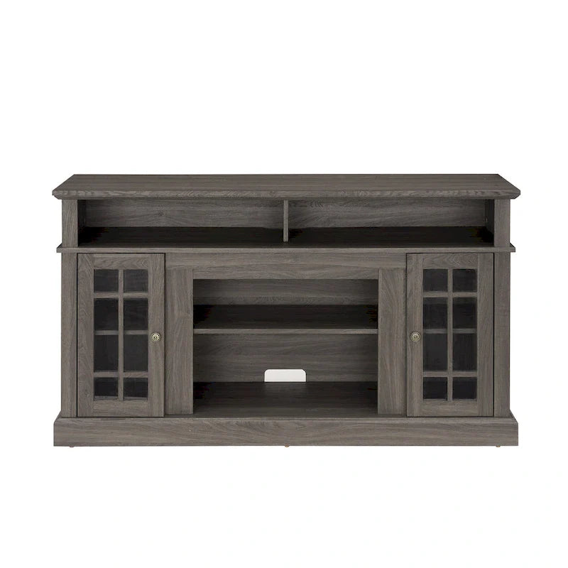 Mueble de TV clásico americano con 4 estantes de almacenamiento y 2 armarios de almacenamiento para sala de estar u oficina familiar