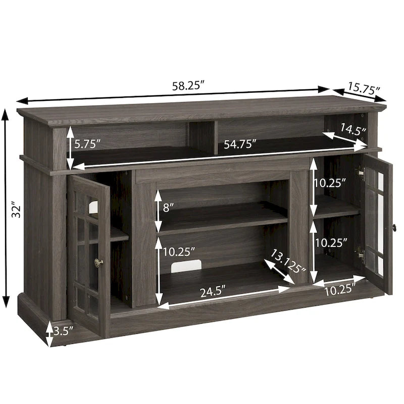 Mueble de TV clásico americano con 4 estantes de almacenamiento y 2 armarios de almacenamiento para sala de estar u oficina familiar