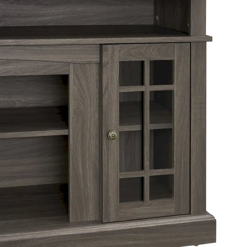 Mueble de TV clásico americano con 4 estantes de almacenamiento y 2 armarios de almacenamiento para sala de estar u oficina familiar