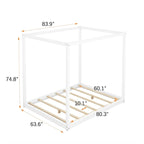 Cama de plataforma baja con dosel de madera de pino y MDF – Queen/King
