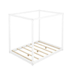 Cama de plataforma baja con dosel de madera de pino y MDF – Queen/King