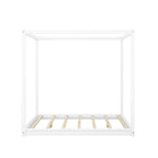 Cama de plataforma baja con dosel de madera de pino y MDF – Queen/King