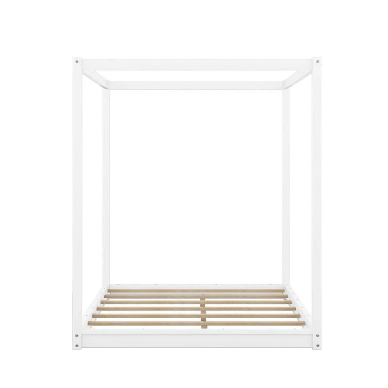 Cama de plataforma baja con dosel de madera de pino y MDF – Queen/King