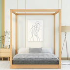 Cama de plataforma baja con dosel de madera de pino y MDF – Queen/King