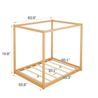 Cama de plataforma baja con dosel de madera de pino y MDF – Queen/King