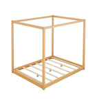 Cama de plataforma baja con dosel de madera de pino y MDF – Queen/King