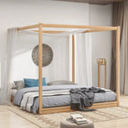 Cama de plataforma baja con dosel de madera de pino y MDF – Queen/King