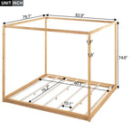 Cama de plataforma baja con dosel de madera de pino y MDF – Queen/King