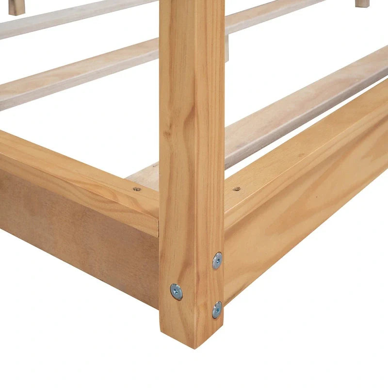 Cama de plataforma baja con dosel de madera de pino y MDF – Queen/King