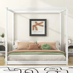 Cama de plataforma baja con dosel de madera de pino y MDF – Queen/King