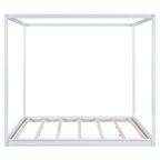 Cama de plataforma baja con dosel de madera de pino y MDF – Queen/King