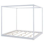 Cama de plataforma baja con dosel de madera de pino y MDF – Queen/King