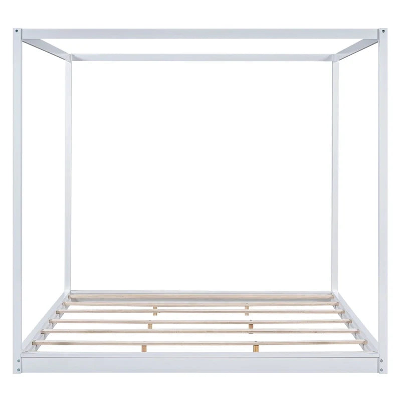 Cama de plataforma baja con dosel de madera de pino y MDF – Queen/King