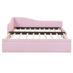 Sofá cama tapizado en forma de L tamaño individual con nido elevable – Rosa