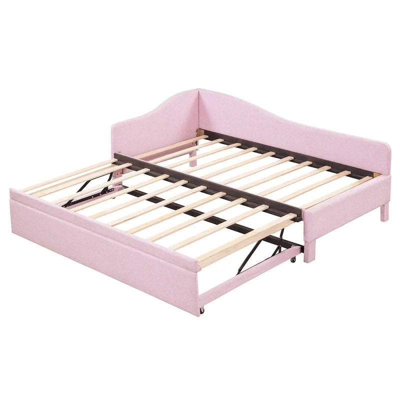 Sofá cama tapizado en forma de L tamaño individual con nido elevable – Rosa