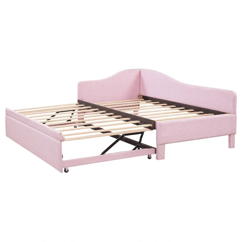 Sofá cama tapizado en forma de L tamaño individual con nido elevable – Rosa