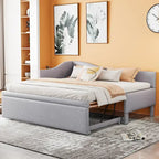 Sofá cama tapizado en forma de L tamaño individual con nido elevable – Rosa