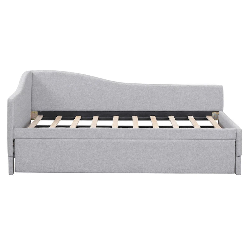Sofá cama tapizado en forma de L tamaño individual con nido elevable – Rosa
