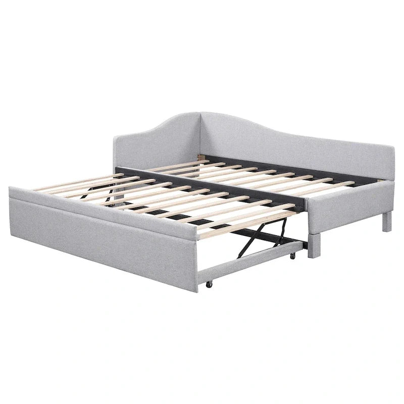 Sofá cama tapizado en forma de L tamaño individual con nido elevable – Rosa