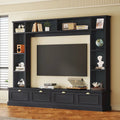 104.2 Mueble de pared con soporte para TV, estanterías y armarios – Negro