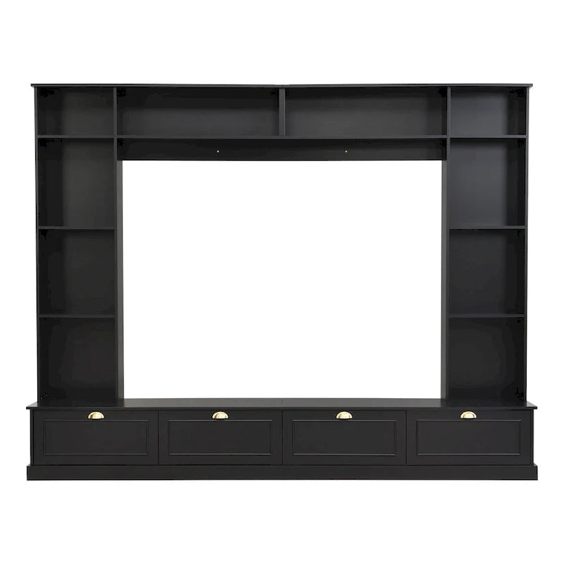 104.2 Mueble de pared con soporte para TV, estanterías y armarios – Negro