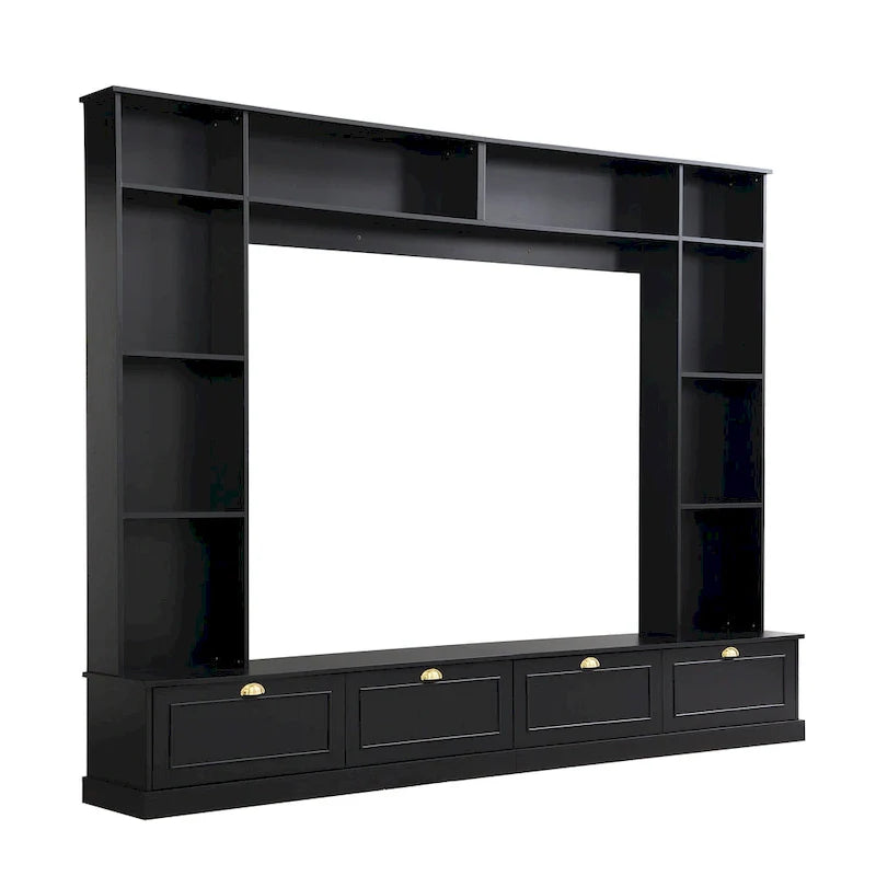 104.2 Mueble de pared con soporte para TV, estanterías y armarios – Negro