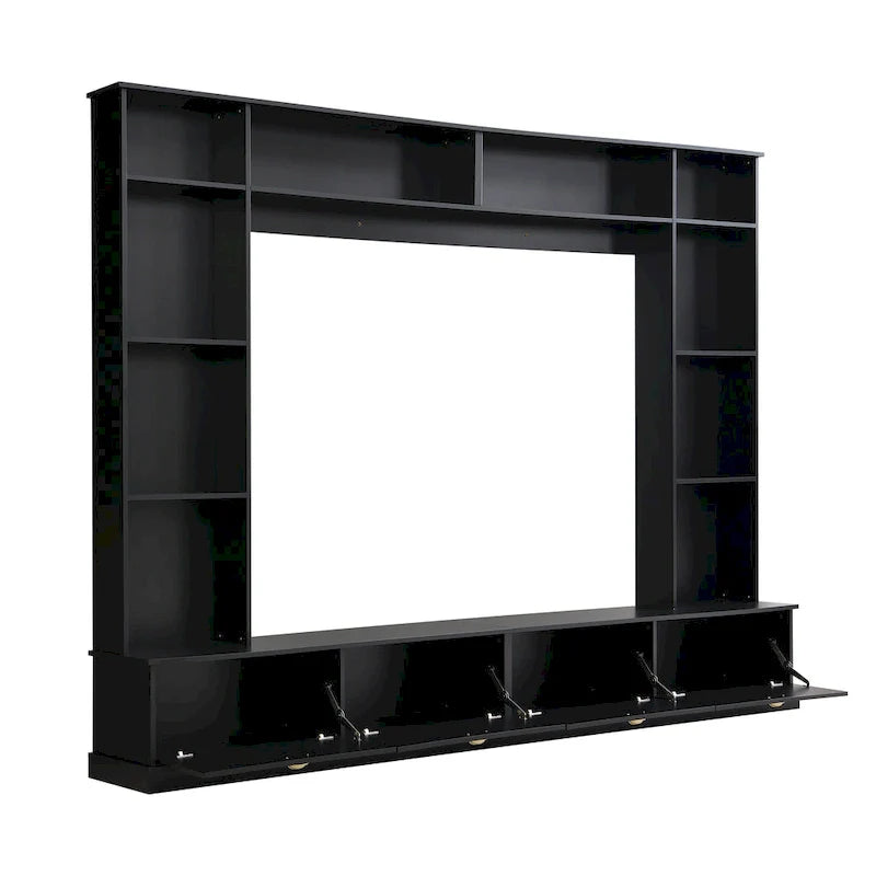 104.2 Mueble de pared con soporte para TV, estanterías y armarios – Negro