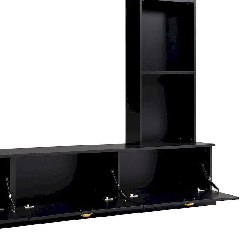 104.2 Mueble de pared con soporte para TV, estanterías y armarios – Negro