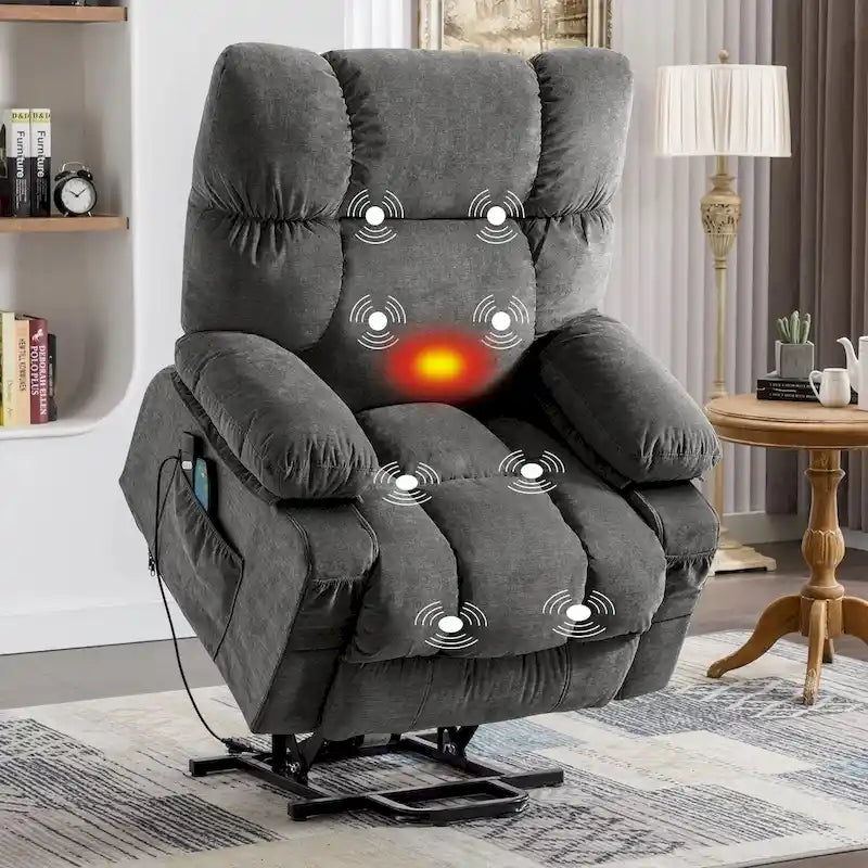 Sillón reclinable elevador eléctrico con calor, masaje, carga USB – Azul