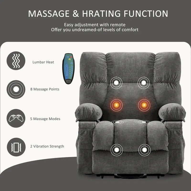 Sillón reclinable elevador eléctrico con calor, masaje, carga USB – Azul