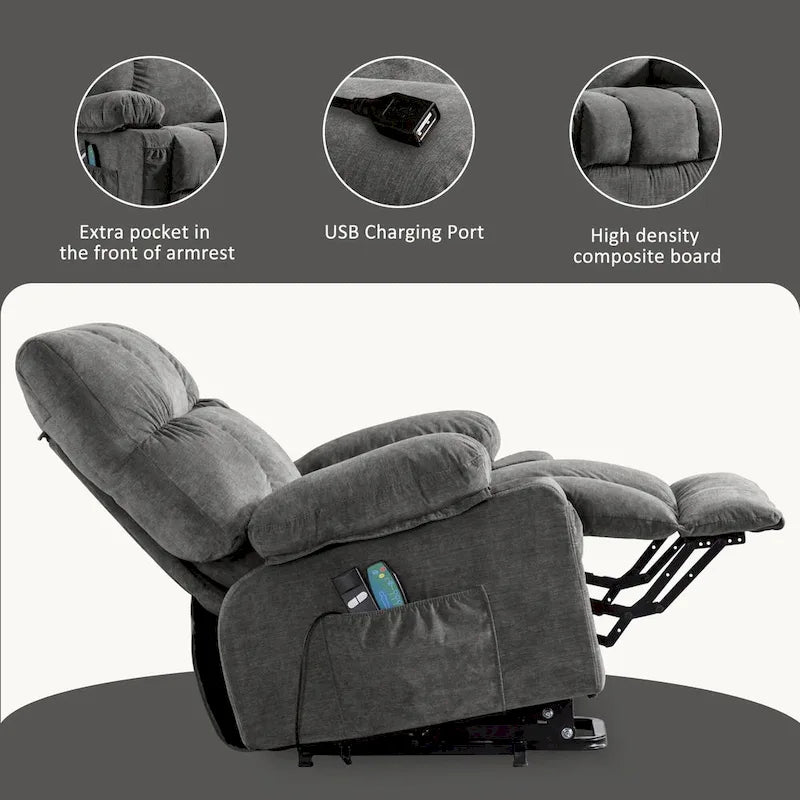 Sillón reclinable elevador eléctrico con calor, masaje, carga USB – Azul