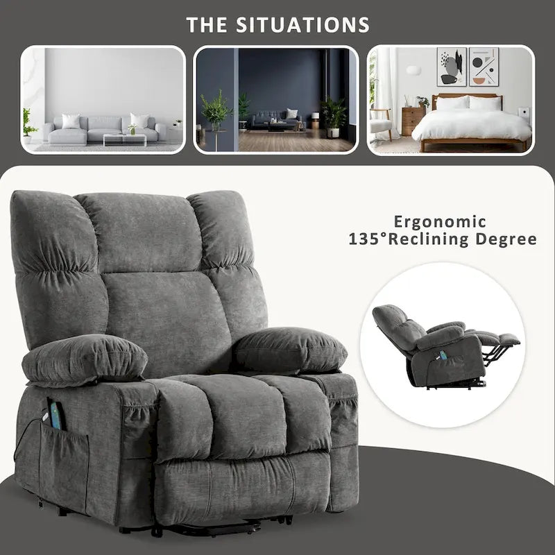 Sillón reclinable elevador eléctrico con calor, masaje, carga USB – Azul