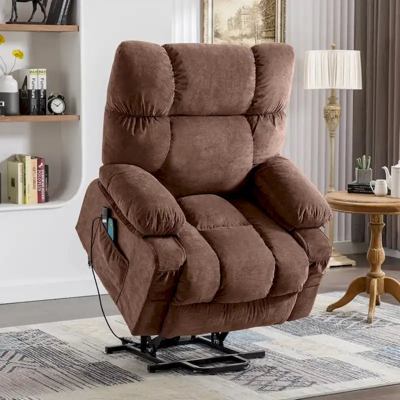 Sillón reclinable elevador eléctrico con calor, masaje, carga USB – Azul