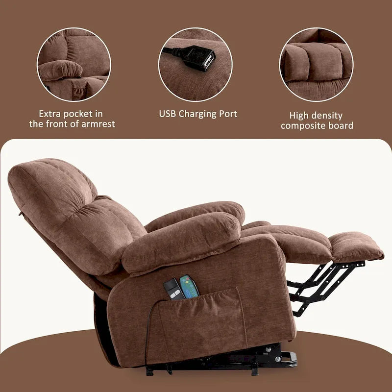 Sillón reclinable elevador eléctrico con calor, masaje, carga USB – Azul
