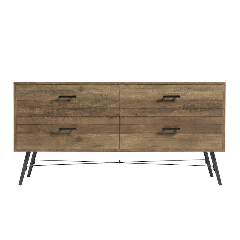 Cómoda horizontal de 4 cajones con acabado nogal rústico