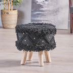 Taburete de tela bohemio con base de madera de eucalipto