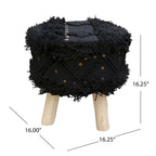 Taburete de tela bohemio con base de madera de eucalipto