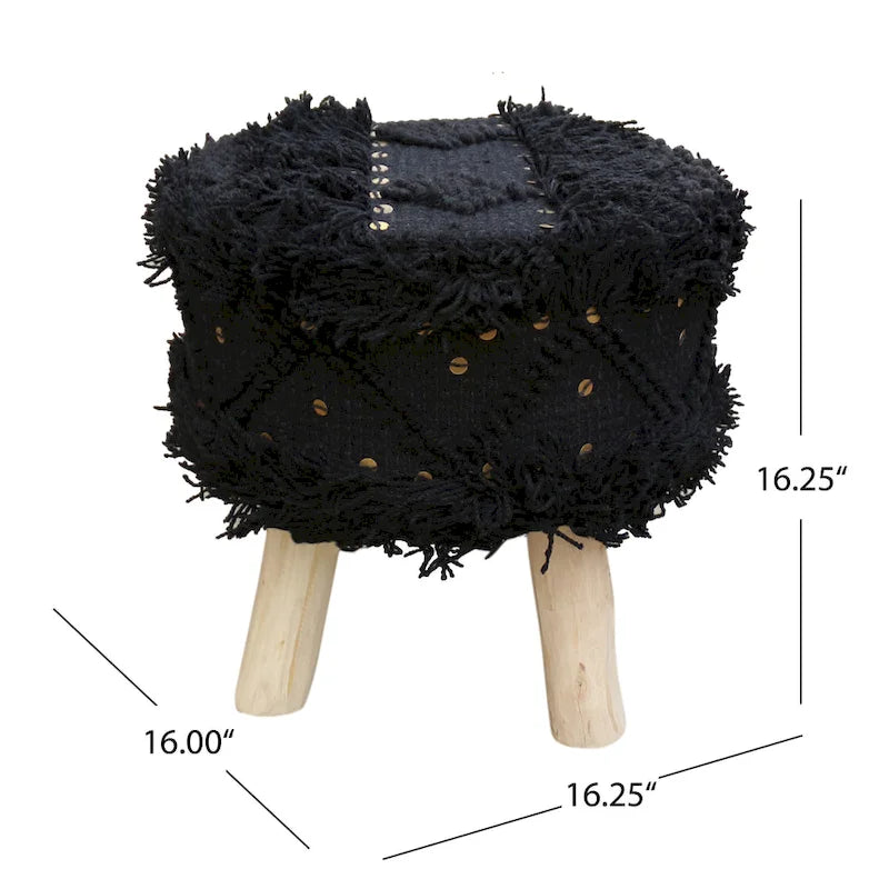 Taburete de tela bohemio con base de madera de eucalipto