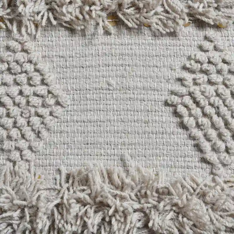 Taburete de tela bohemio con base de madera de eucalipto